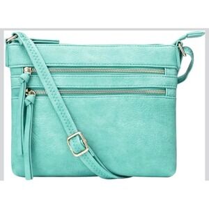 Brentano Mint Green Vegan Leather Multi-Zip Crossbody Organizer Bag New